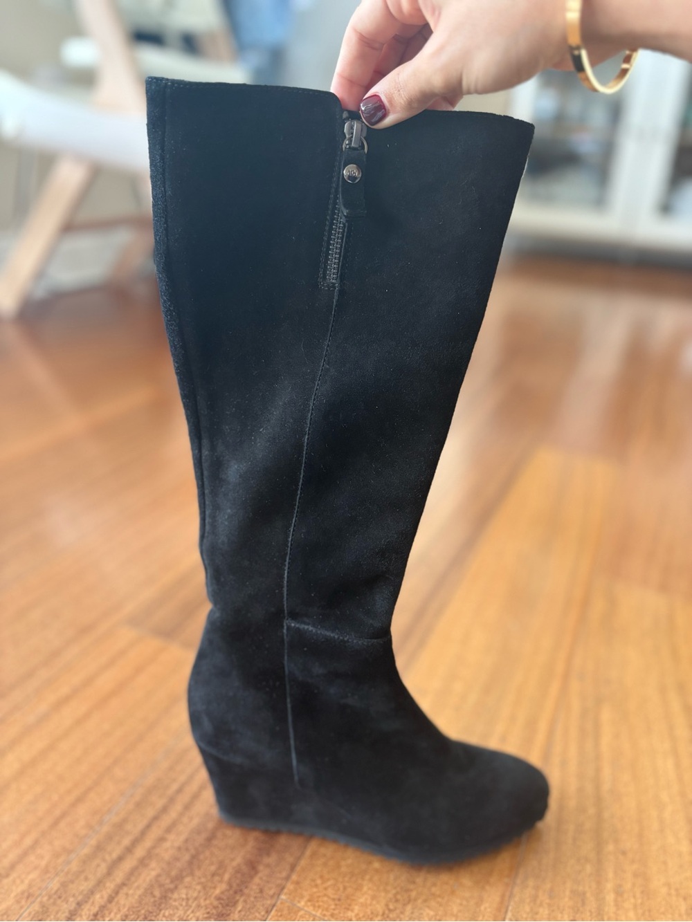 Agl Black Suede Over-The-Knee Wedge Boots